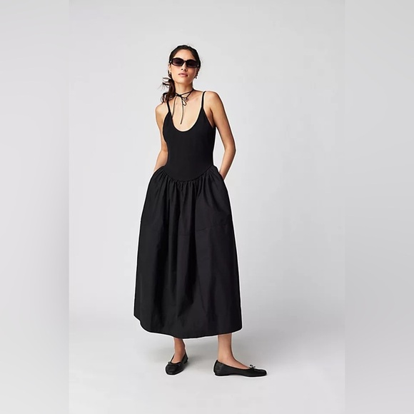 IN SEARCH OF : Free People Dylan Midi Dress size M in black - Picture 1 of 1